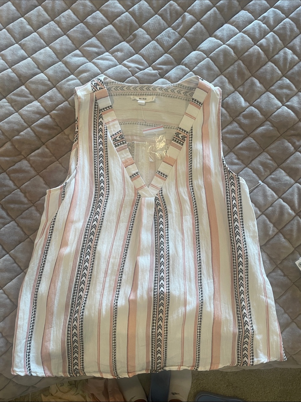 mine Pink, White & Black Striped V-Neck Tank